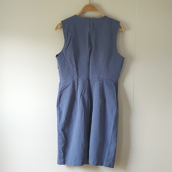 Banana Republic Dress Stretch Smokey Blue Back Zipper Sleeveless Summer Size 12P - Picture 3 of 6